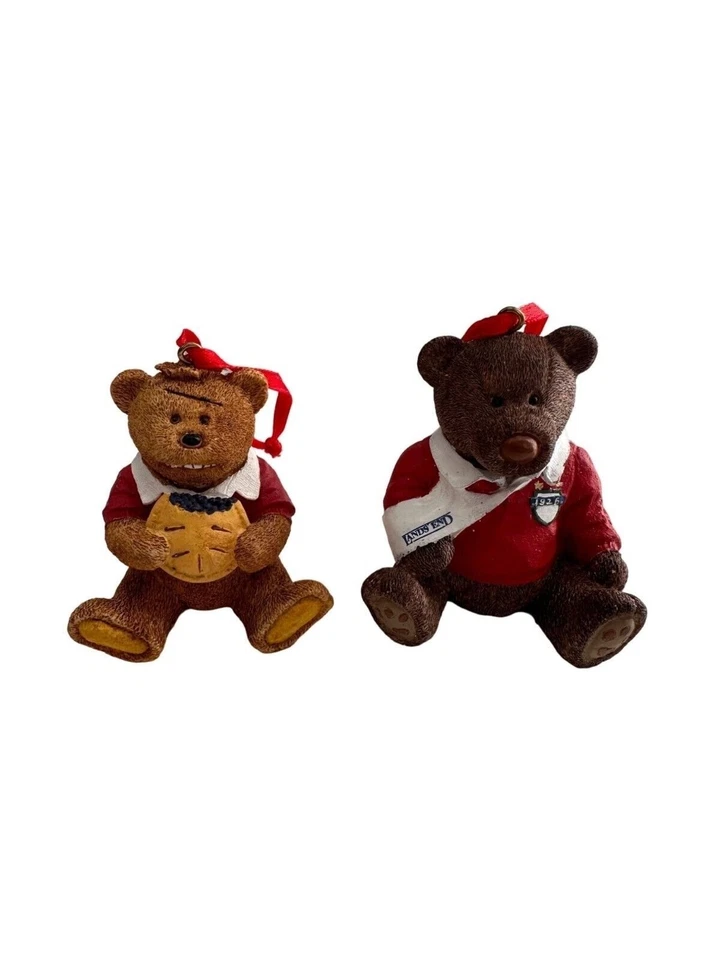 Lands End Bears Christmas Ornaments Set 2 Red Ribbon 1996 Collectible Holiday - Image 1 of 4