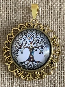 NEW ITEM*SALE* LG. CELTIC TREE OF LIFE CRYSTAL DOME CAMEO PENDANT-25MM.gold #1 - Picture 1 of 6