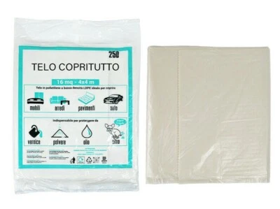 TELO COPRITUTTO UNIVERSALE POLIETILENE 16 MQ-4x4 mt MOBILI AUTO PAVIMENTI - Immagine 1 di 4