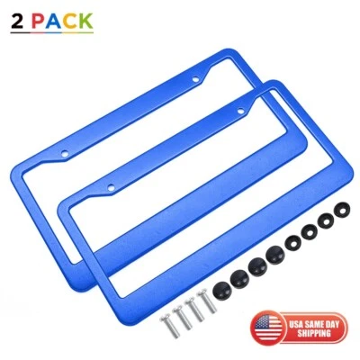 2pcs Universal Blue Anodized Aluminum License Plate Tag Frame Cover with Screw - Image 1 of 4