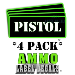 PISTOL Lata de Munición Etiquetas Estuche de Municiones Calcomanías 3"x1" Esquinas Redondeadas GRbkRD - Imagen 1 de 1