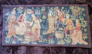 Tapestry Hanging Medieval Winemaking 35.75" x 17.25" Vintage - Picture 1 of 8