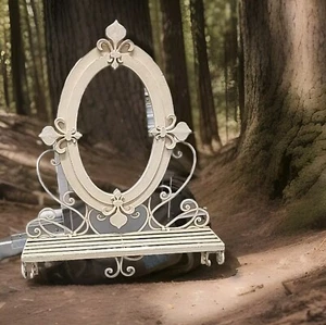Antique Finish Metal Mirror And Shelf Victorian Distressed Off White Good Cond. - Picture 1 of 6