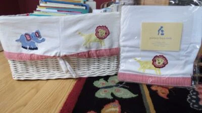 NEW Pottery Barn Kids XL Square Nursery Basket Liner Lion Elephant Animals - Image 1 of 4
