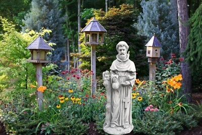 St. Francis Outdoor Garden Statue Assisi Animals Yard Indoor 31" Gray Large New - Image 1 of 4