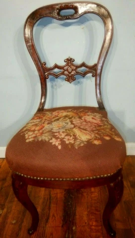 Victorian ROSEWOOD Chair Needlepoint seat Carved back Cover