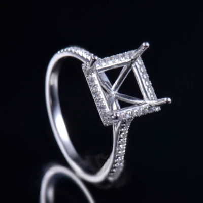 Custom Princess Cut 8x8MM Natural Diamond Wedding Semi Mount Ring 14K White Gold - Image 1 of 4