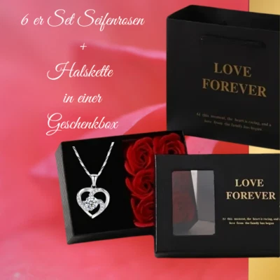 hochwertige Geschenkbox 6 Seifenrosen mit Halskette Geschenkidee Geburtstag - Bild 1 von 4