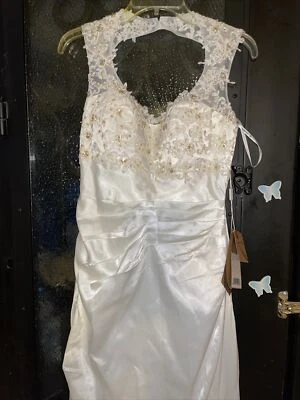 Hermoso vestido de novia satinado marfil busto secuencia nuevo con etiquetas claro en la caja, ☼ talla 6 Foto 1 de 4