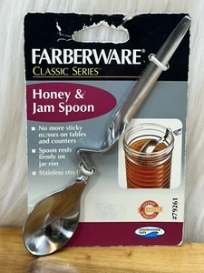 Farberware Honey & Jam Spoon Stainless Steel Rests on Jar Rim No More Mess NOS - Picture 1 of 6