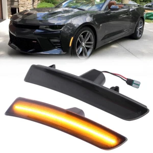 SMOKE LENS AMBER LED FRONT BUMPER SIDE MARKER LIGHTS LAMP FIT 16-20 CHEVY CAMARO - Picture 1 of 9