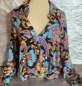 Haute Hippie Floral Long Sleeve Pull Over Boho Womens Sz Medium Fray On Shoulder - Picture 1 of 11