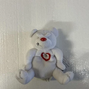 Idea Factory 1999 Meanies Valentines White Heartless Bear Bean Bag Plush - Picture 1 of 3
