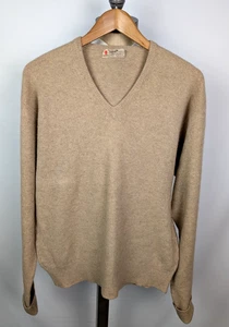 PRINGLE OF SCOTLAND 100% Cashmere V-Neck Sweater Tan Beige Sz L / 42 - Picture 1 of 4