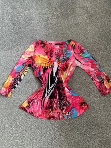 Beautiful Bright Pink Floral 3/4 Length Sleeve Top Y2K Bianca Nygard Size 10-12 - Picture 1 of 6