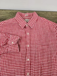 J. CREW Slim Fit 100% Linen Shirt Men's Large Red Checks Long Sleeve Button-Up - Picture 1 of 7