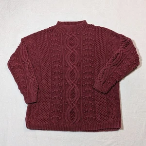 Vintage Express Tricot handgestrickter sperriger Pullover mit Zopfmuster Größe M weinrot rot Ramie Baumwolle - Bild 1 von 8