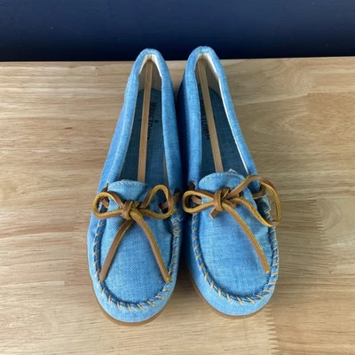 MINNETONKA Turquoise Blue Canvas Moccasins Shoes Loafers Size 6 NWOB - Image 1 of 4