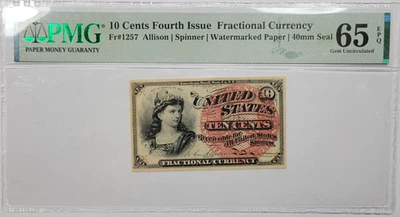 1869-75 10 Cents Fractional Currency PMG 65 EPQ Fourth Issue Fr 1257 *K232 - Image 1 of 4