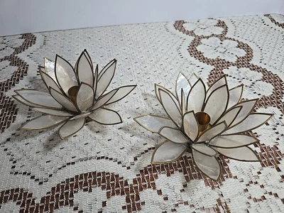 2 candelabros vintage Capiz 20 pétalos lotus 5" de ancho 2,25" de alto Foto 1 de 4