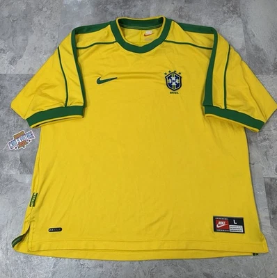 Camiseta de futebol vintage original Nike autêntica Brasil 1998-00 G - Imagem 1 de 4