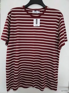 NEW Men's Stripe T - Shirt  XL. White and Burgundy. BNWT. TOPMAN.  - Picture 1 of 3