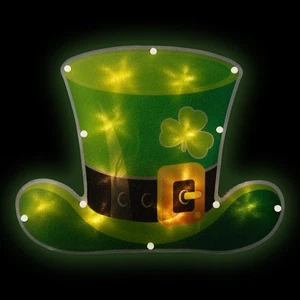 Northlight 12.5" LED St. Patrick's Day Leprechaun Hat Window Silhouette Timer - Picture 1 of 10