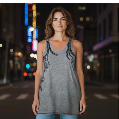 Silence + Noise Gray Beaded Tank Top Small - Image 1 of 4