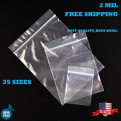 2 Mil Clear Zip Seal Plastic Bags Jewelry Zipper Top Lock Baggies Reclosable 2ML - Image 1 of 4