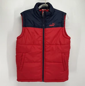Puma Boys Puffer Vest Size Medium Red Navy Blue Sleeveless Jacket Youth 10-12 - Picture 1 of 10
