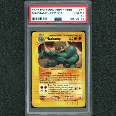 Gem Mint! MACHAMP Rev Foil Holo 2002 Pokemon Expedition # 16 WOTC eReader PSA 10 - Image 1 of 4