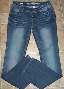 WOMEN'S SIZE 6 MOSSIMO ULTRA LOW RISE JEANS DARK DISTRESSED BOOT CUT - Picture 1 of 2