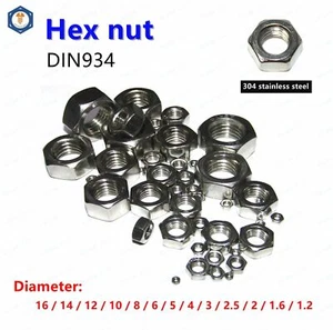 304 Stainless Steel Hex Nuts M1.6 M2 M2.5 M3 M4 M5 M6 M8 DIN934 - Picture 1 of 11