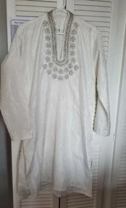 Mens Kameez Medium Indian Pakistani Wedding Party Wear Off White Cream - Picture 1 of 4