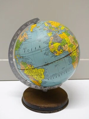 -JOLI ANCIEN PETIT GLOBE TERRESTRE TARIDE Métal peint COLLECTION DECO BUREAU D - Photo 1/4