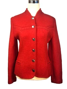 Arber Strickmoden German Cherry Red  Boiled Wool Jacket Sz EU 38 (US 2-4) - Picture 1 of 19