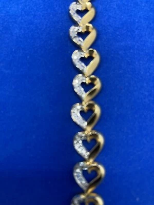 Ross Simons Gold Sterling Silver Diamond Accented Hearts Linked Bracelet 7.25" - Image 1 of 4