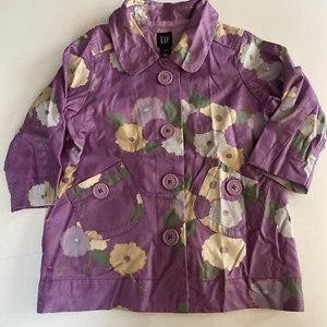 Baby Gap Girls Purple Flowery Mac Waterproof Coat Age 2 Years - Picture 1 of 6