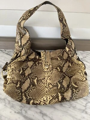 Stuart Weitzman Serpiente Reptil Cuero Cartera Hobo Hombro Holgado Bolso Marrón Crema Foto 1 de 4
