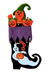 Vtg Y2K Halloween 3D Plush Fabric Stocking Jack O Lantern Ghost Scarecrow NEW - Picture 1 of 11