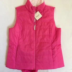 Rafaella Sport Pink White Reversible Full Zip Puffer Packable Vest  Large L NWT - Picture 1 of 18