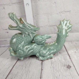 VTG Japanese Foo Dragon Porcelain Made in Japan MCM Asian Home Decor Jade Color - Picture 1 of 7