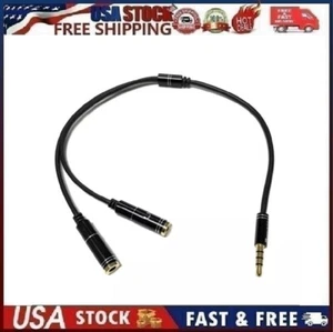 3.5mm AUX Headphone Splitter 1 Male to 2 Female Gold Plated Headphone Cable Blk1 - Picture 1 of 12