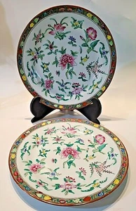 Vintage Floral Hong Kong 10" Pair Plates Painted - Picture 1 of 5