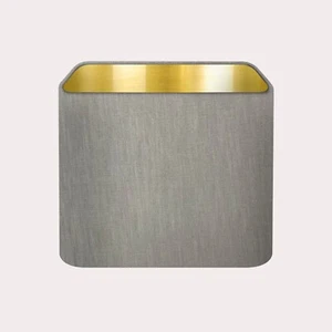 Lampshade Mid Grey Textured 100% Linen Brushed Gold Rounded Square - Picture 1 of 5