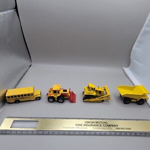Vintage Hot Wheels Construction Vehicles and School Bus - Total Lot of 4