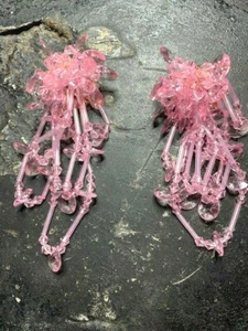 zarte lange Statement Ohrringe Ohrstecker rosa Perlen Blüten und Kristalle - Bild 1 von 6