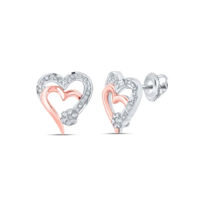 10K Two-tone Gold Womens Round Diamond Heart Earrings 1/6 Cttw - Image 1 of 2