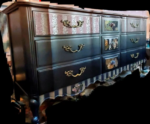 Custom Painted Beautiful ANTIQUE THOMASVILLE French Provencial 9 Drawer Dresser Cover