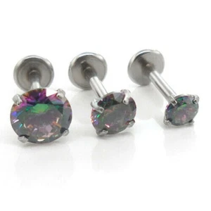 18G Dark Rainbow Flat Back Earrings Stud Triple Helix Nose Ring 1/4" 2-5mm Rings - Picture 1 of 8